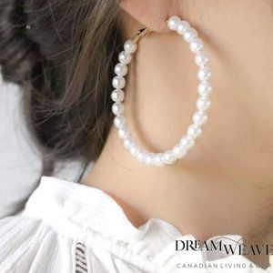 Pearl Hoop Earrings | Gold Large 65mm | Statement Grey